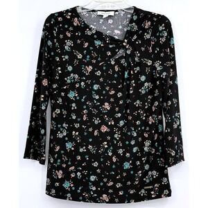 Nine West Ditsy Floral Long Sleeves Twisted V-Neckline Blouse Y2K Boho Dressy S‎